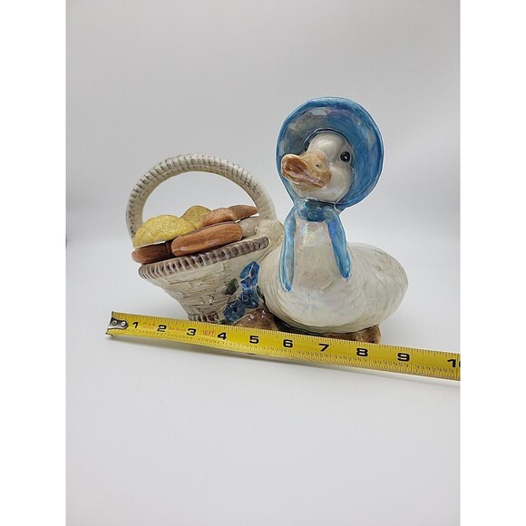 Vintage Blue Bonnet Duck Goose & Basket W Pastries Figurine Ceramic Hand Painted - Picture 9 of 10